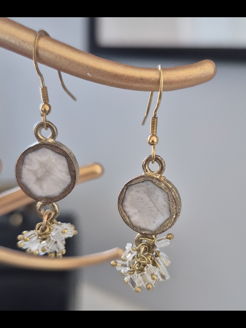 Handmade White and Gold Dangle Earrings - Elegant Women Jewelry